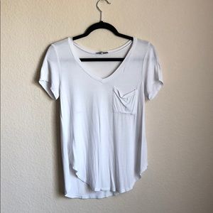 White V Neck Tee with Slouchy Pocket